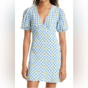 STAUD Milla Mini Dress in Gingham Daisy Plaid Size 6 New With Tags